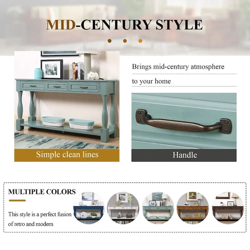 63inch Long Wood Console Table with 3 Drawers and 1 Bottom Shelf for Entryway Hallway Easy Assembly Extra-thick Sofa Table