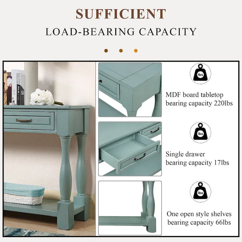 63inch Long Wood Console Table with 3 Drawers and 1 Bottom Shelf for Entryway Hallway Easy Assembly Extra-thick Sofa Table