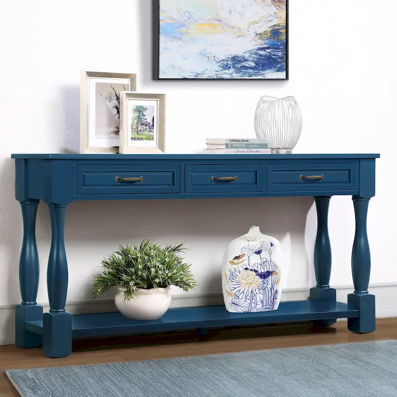63inch Long Wood Console Table with 3 Drawers and 1 Bottom Shelf for Entryway Hallway Easy Assembly Extra-thick Sofa Table