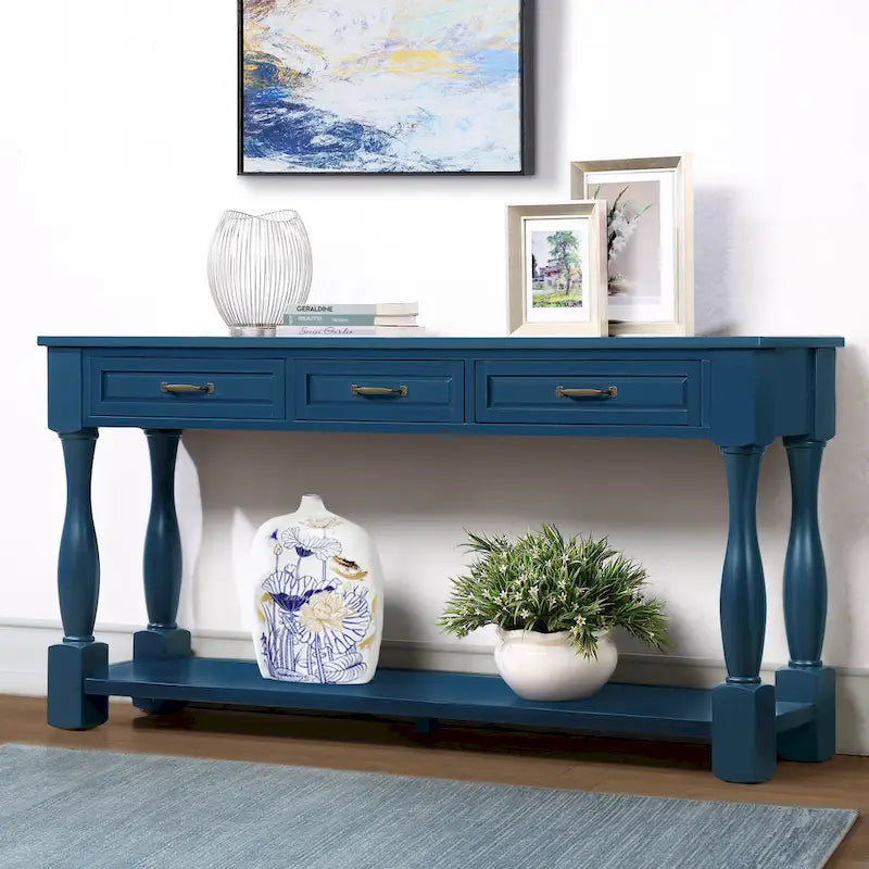 63inch Long Wood Console Table with 3 Drawers and 1 Bottom Shelf for Entryway Hallway Easy Assembly Extra-thick Sofa Table