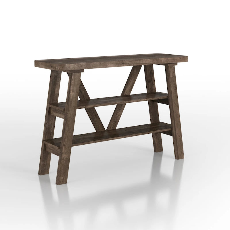 Farmhouse 47-Inch Console Table with 2 Open Shelves & Natural Wood Finish