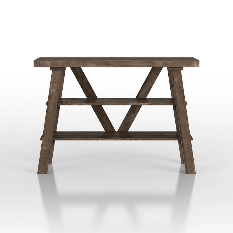 Farmhouse 47-Inch Console Table with 2 Open Shelves & Natural Wood Finish
