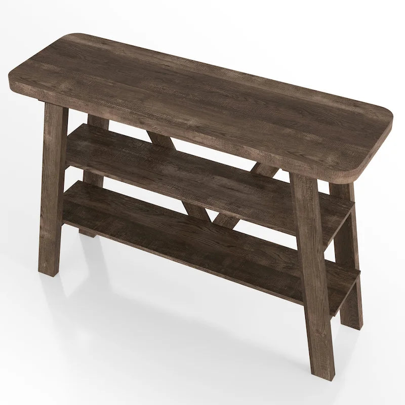 Farmhouse 47-Inch Console Table with 2 Open Shelves & Natural Wood Finish