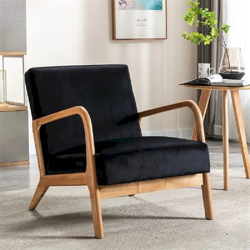 Kreindy Velvet/ Wood Mid-century Modern Armchair