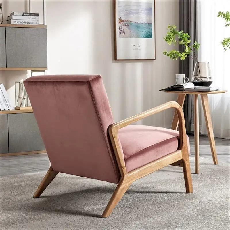 Velvet & Wood Mid-Century Modern Armchair with Tufted Back & Tapered Legs
