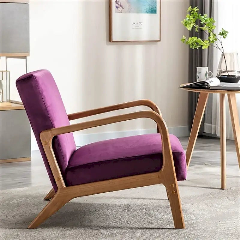 Velvet & Wood Mid-Century Modern Armchair with Tufted Back & Tapered Legs