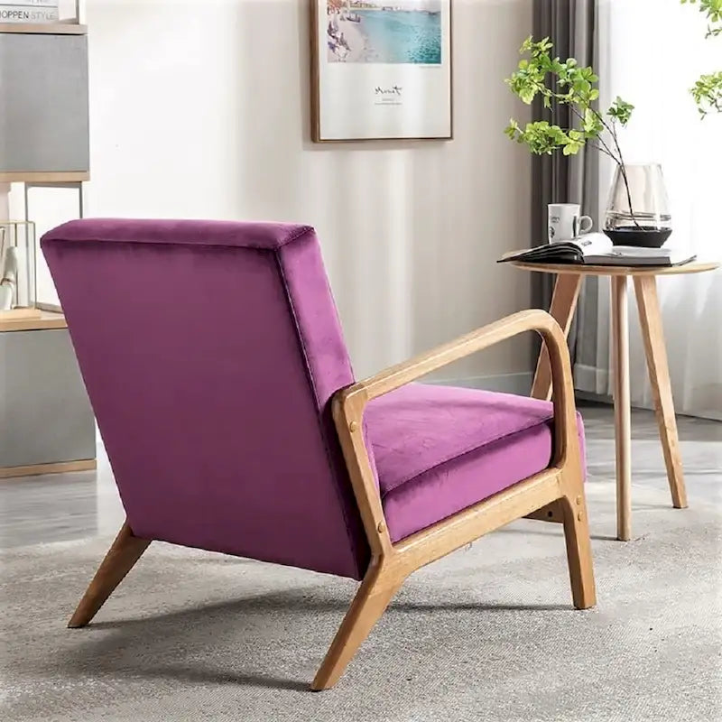 Velvet & Wood Mid-Century Modern Armchair with Tufted Back & Tapered Legs