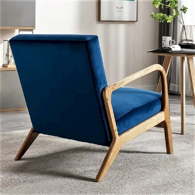 Velvet & Wood Mid-Century Modern Armchair with Tufted Back & Tapered Legs