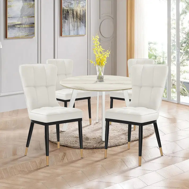 Faux Leather Upholstered Dining Chairs Set of 4 with Checked Pattern
