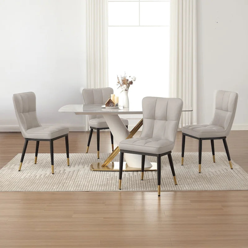 Faux Leather Upholstered Dining Chairs Set of 4 with Checked Pattern