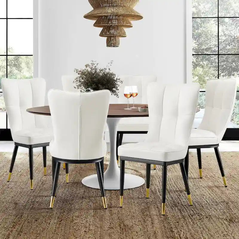 Faux Leather Upholstered Dining Chairs Set of 4 with Checked Pattern