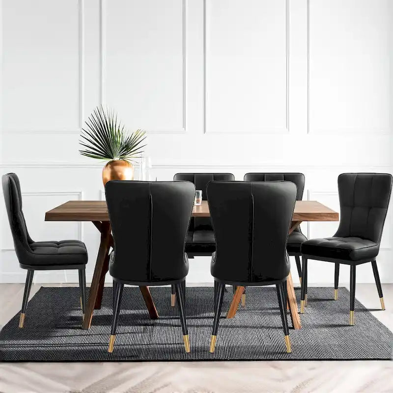 Faux Leather Upholstered Dining Chairs Set of 4 with Checked Pattern