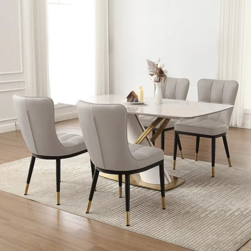 Faux Leather Upholstered Dining Chairs Set of 4 with Checked Pattern