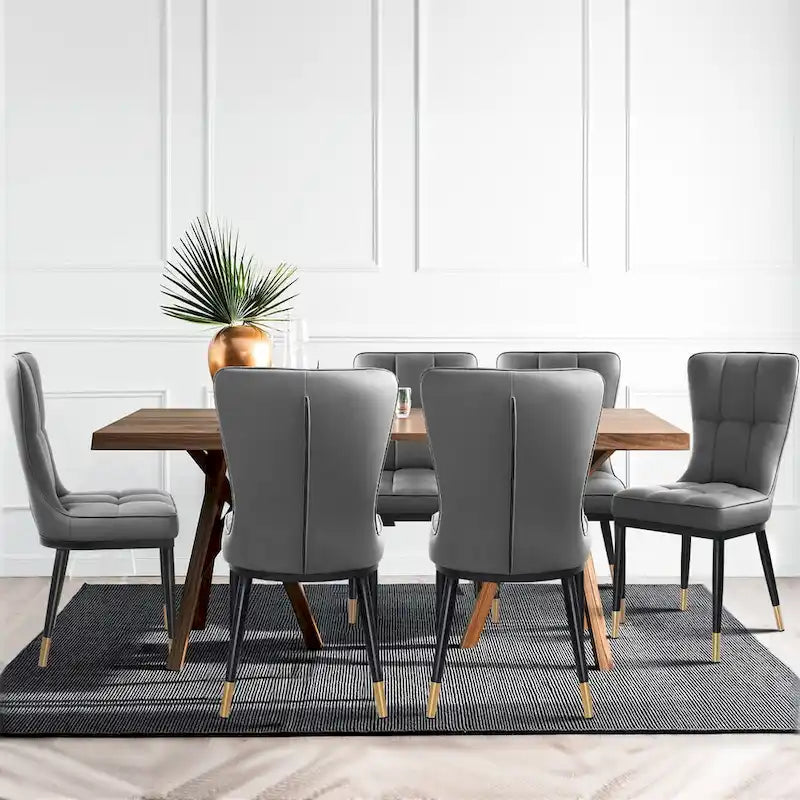 Faux Leather Upholstered Dining Chairs Set of 4 with Checked Pattern