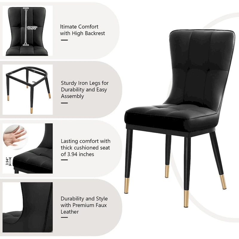 Faux Leather Upholstered Dining Chairs Set of 4 with Checked Pattern