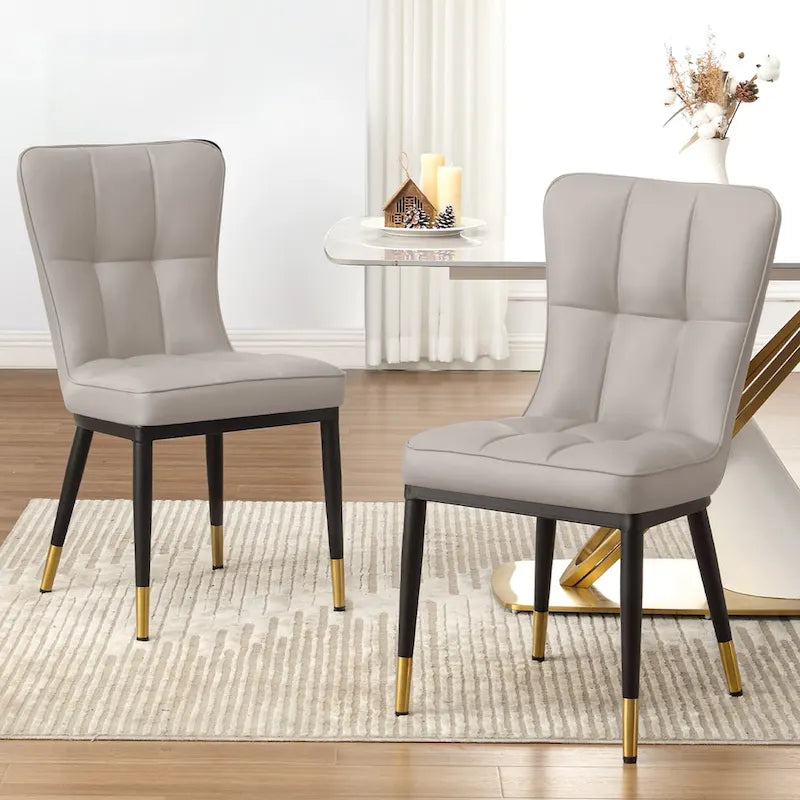 Faux Leather Upholstered Dining Chairs Set of 4 with Checked Pattern