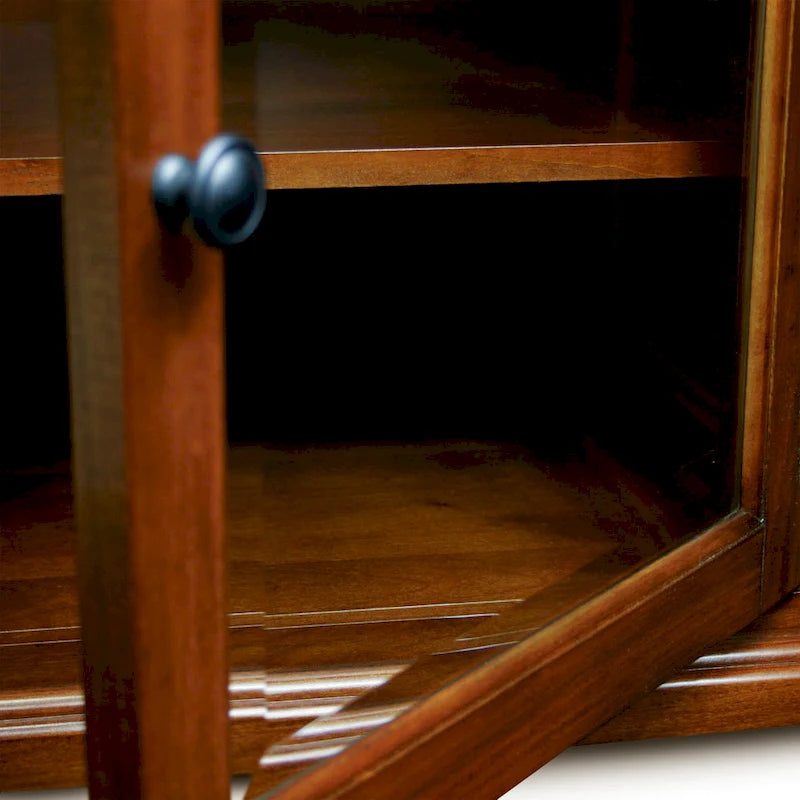 Solid Wood Corner TV Stand with Classic Mission Style Design & Storage Shelves