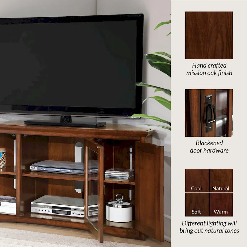 Solid Wood Corner TV Stand with Classic Mission Style Design & Storage Shelves