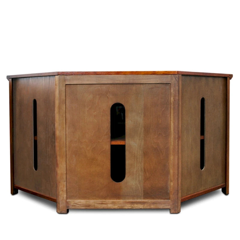 Solid Wood Corner TV Stand with Classic Mission Style Design & Storage Shelves