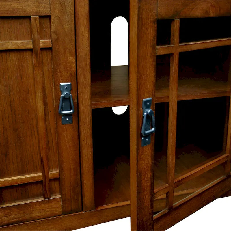 Solid Wood Corner TV Stand with Classic Mission Style Design & Storage Shelves