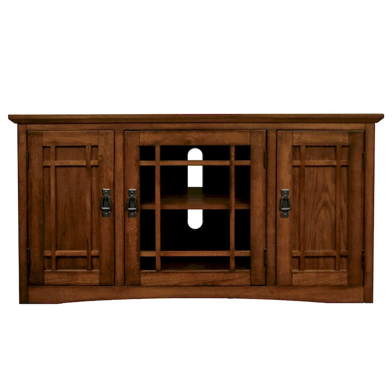 Solid Wood Corner TV Stand with Classic Mission Style Design & Storage Shelves