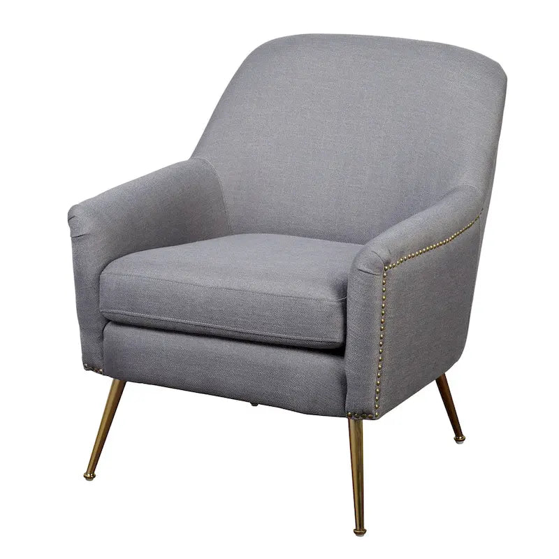 Mid-Century Upholstered Accent Chair with Gold-Tone Metal Legs & Nailhead Detail