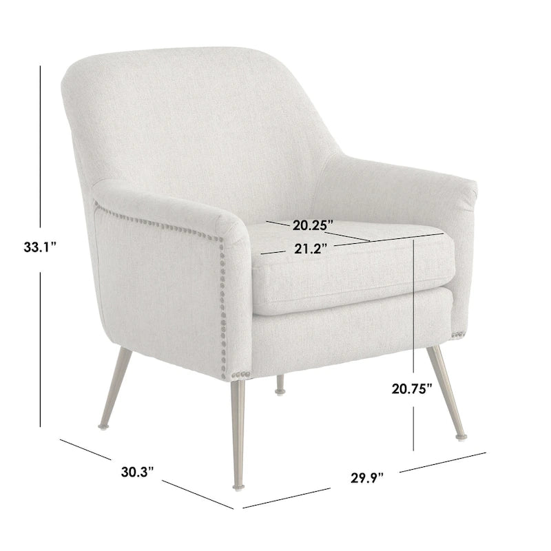 Mid-Century Upholstered Accent Chair with Gold-Tone Metal Legs & Nailhead Detail