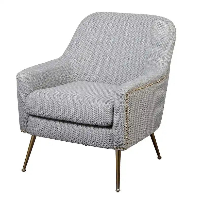 Mid-Century Upholstered Accent Chair with Gold-Tone Metal Legs & Nailhead Detail