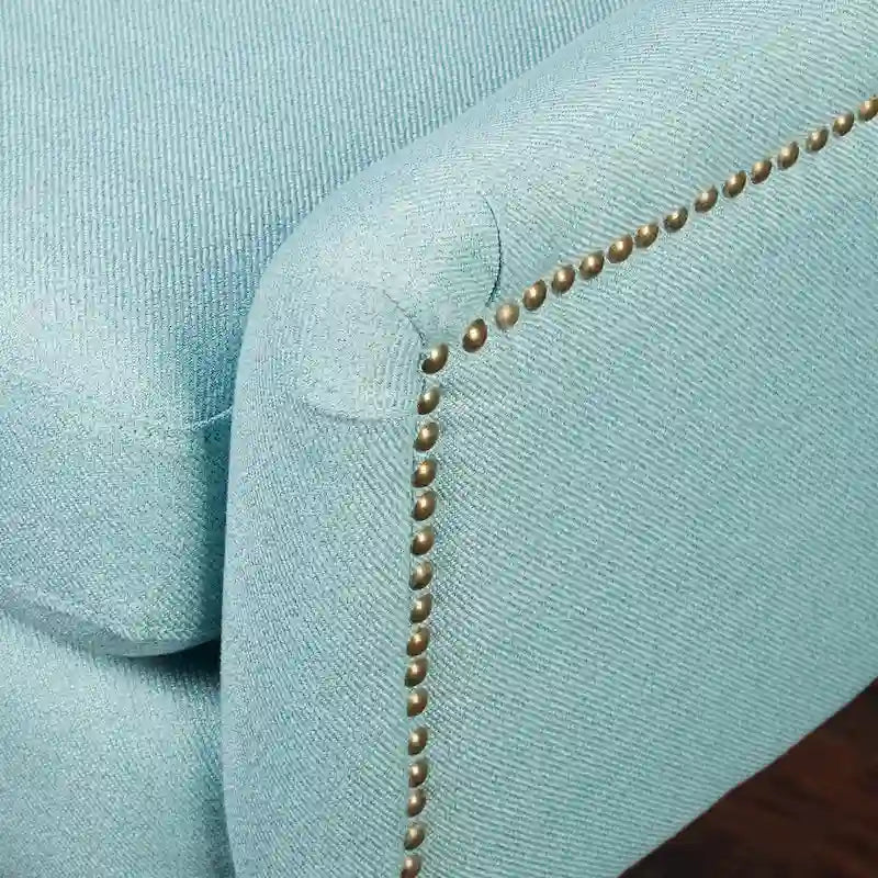 Mid-Century Upholstered Accent Chair with Gold-Tone Metal Legs & Nailhead Detail