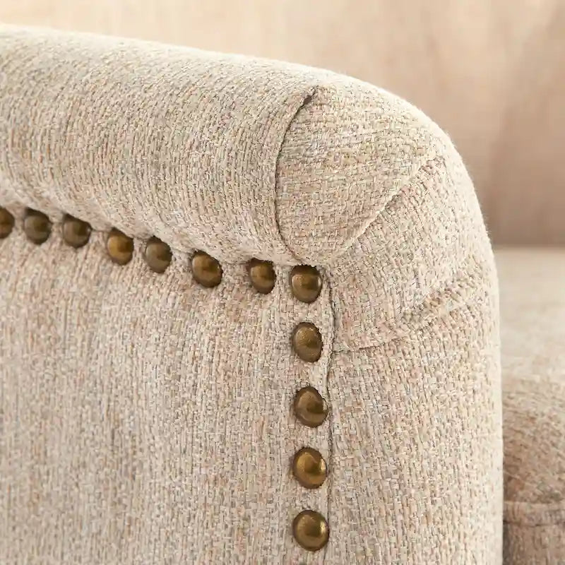 Mid-Century Upholstered Accent Chair with Gold-Tone Metal Legs & Nailhead Detail