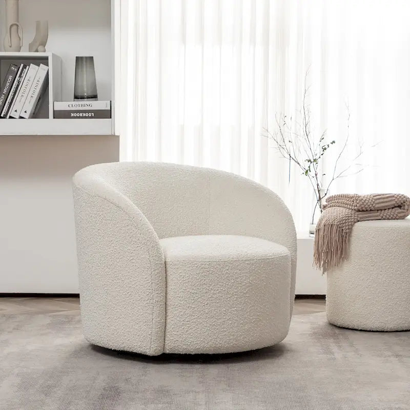 KINWELL 34 W Upholstered Boucle Swivel Barrel Accent Chair