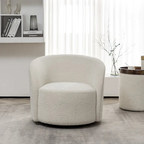 34" Boucle Upholstered Swivel Barrel Accent Chair with 360° Rotation, No Assembly