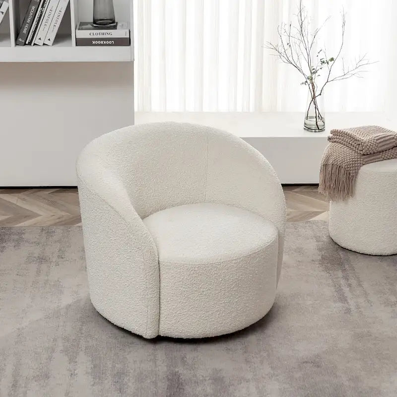 KINWELL 34 W Upholstered Boucle Swivel Barrel Accent Chair