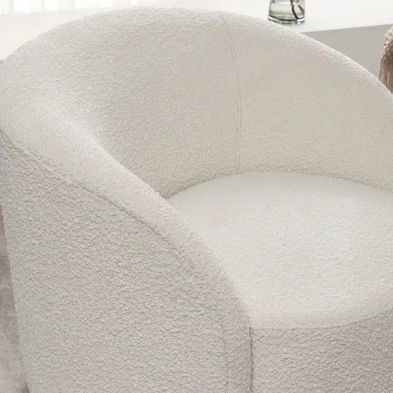 KINWELL 34 W Upholstered Boucle Swivel Barrel Accent Chair