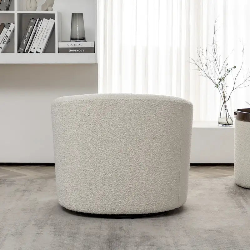 KINWELL 34 W Upholstered Boucle Swivel Barrel Accent Chair