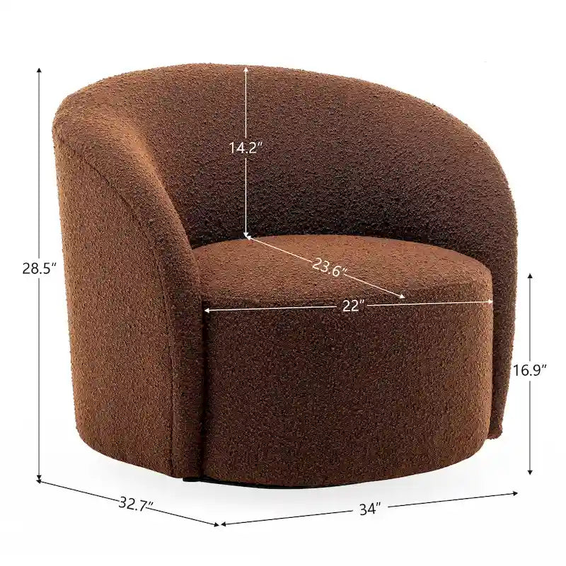 KINWELL 34 W Upholstered Boucle Swivel Barrel Accent Chair