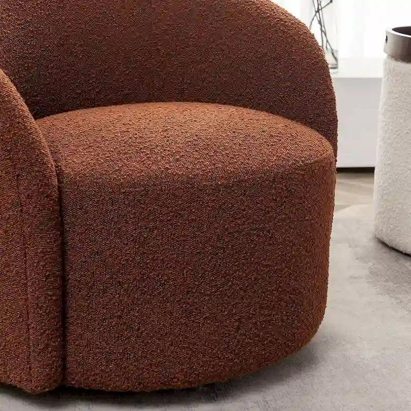 KINWELL 34 W Upholstered Boucle Swivel Barrel Accent Chair