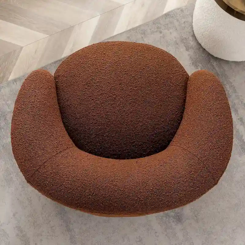 KINWELL 34 W Upholstered Boucle Swivel Barrel Accent Chair