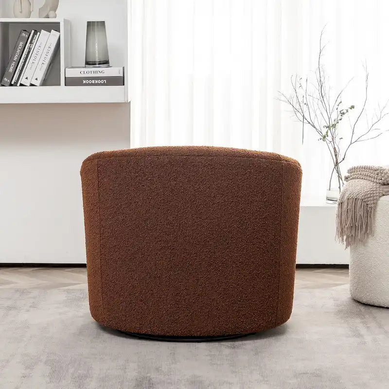 KINWELL 34 W Upholstered Boucle Swivel Barrel Accent Chair