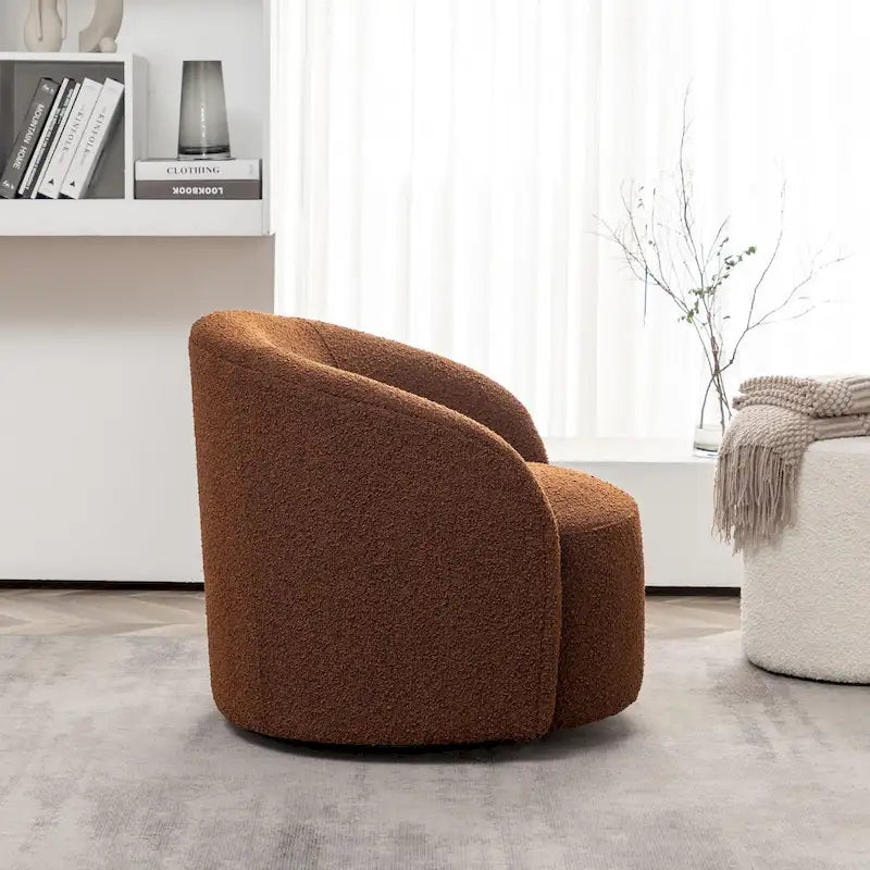 KINWELL 34 W Upholstered Boucle Swivel Barrel Accent Chair