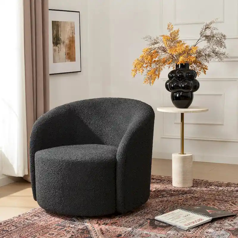 KINWELL 34 W Upholstered Boucle Swivel Barrel Accent Chair