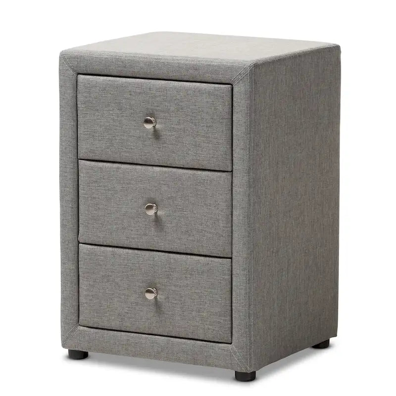 Contemporary Upholstered 3-Drawer Nightstand by Baxton Studio