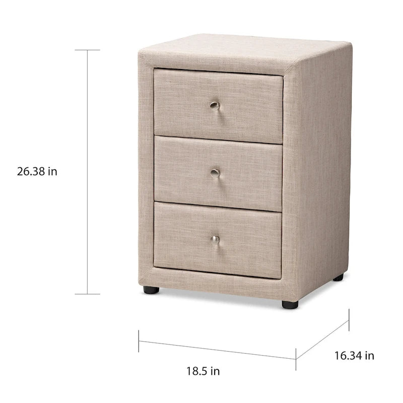 Contemporary Upholstered 3-Drawer Nightstand by Baxton Studio