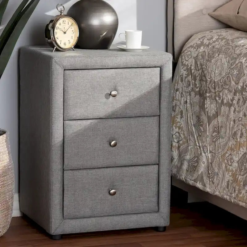 Contemporary Upholstered 3-Drawer Nightstand by Baxton Studio