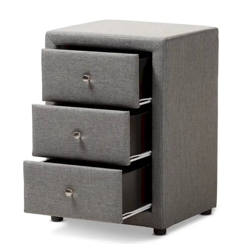 Contemporary Upholstered 3-Drawer Nightstand by Baxton Studio