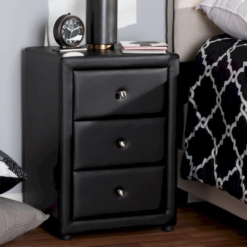 Contemporary Upholstered 3-Drawer Nightstand by Baxton Studio