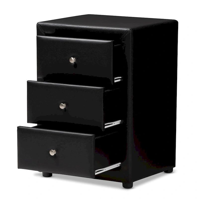 Contemporary Upholstered 3-Drawer Nightstand by Baxton Studio