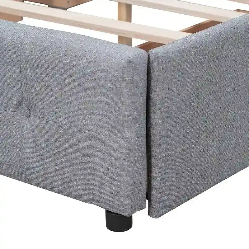 Upholstered Queen Size Platform Bed with 4 Drawers & Classic Headboard Design,Linen Fabric Bedframe