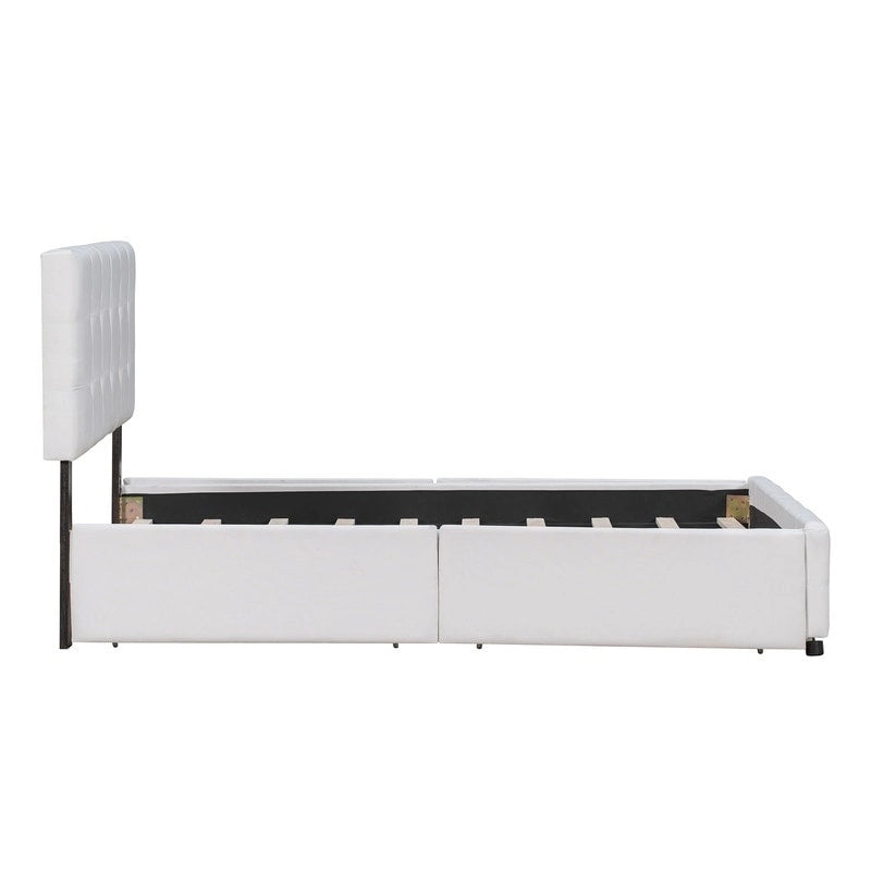 Upholstered Queen Size Platform Bed with 4 Drawers & Classic Headboard Design,Linen Fabric Bedframe