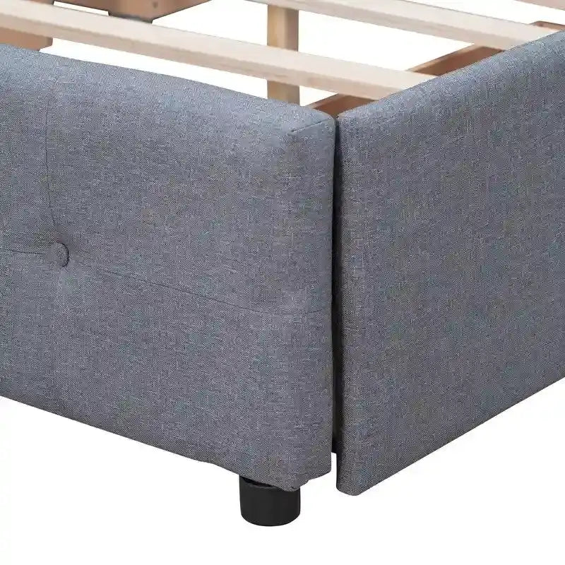 Upholstered Queen Size Platform Bed with 4 Drawers & Classic Headboard Design,Linen Fabric Bedframe